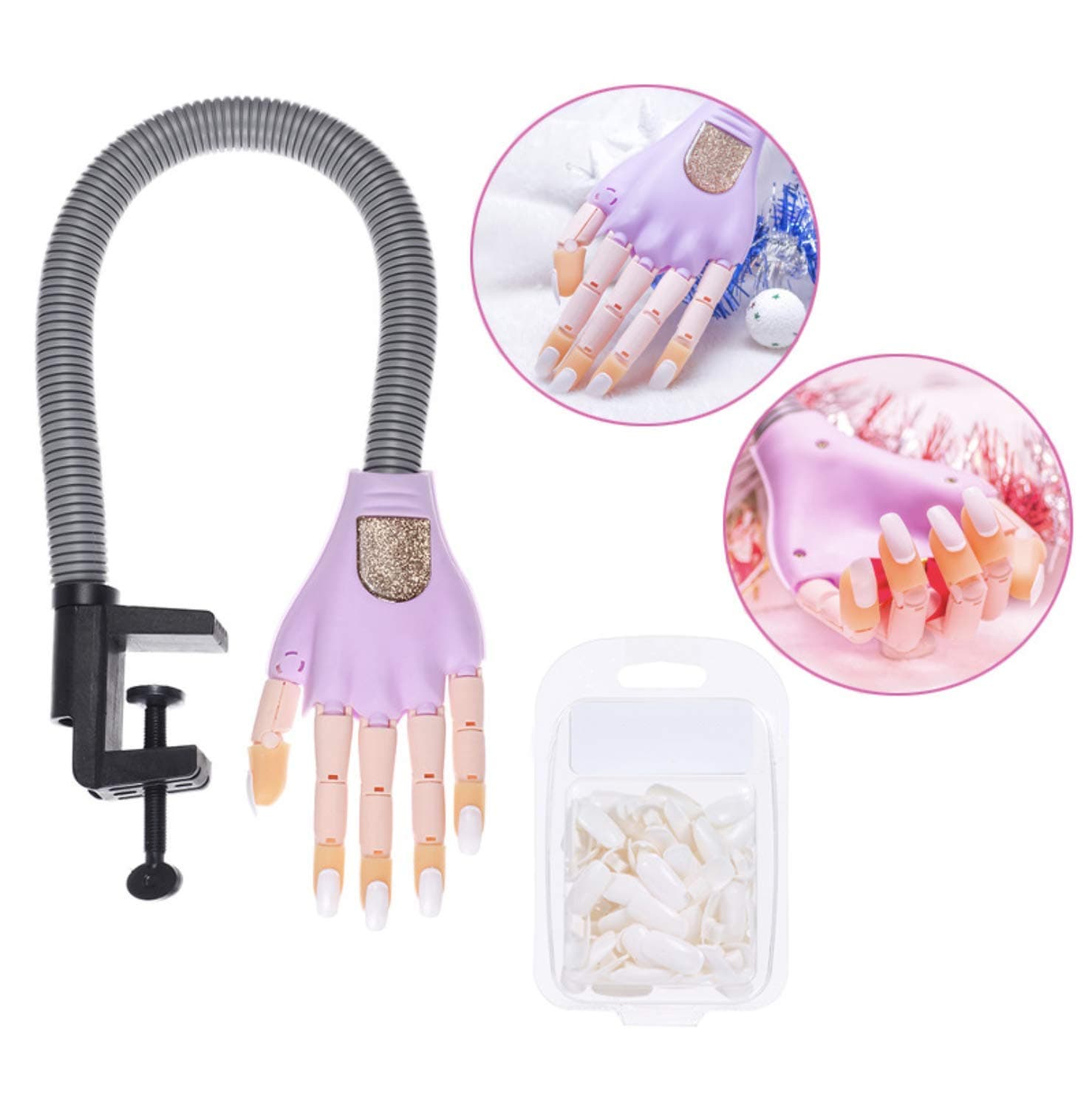 MARBERAdjustable Nail Art Model Hand Practice DIY Trainer Hand Manicure Model Fake Hand with 100pcs Same Size Fake Nails For Nail Art Practice, Nails Starter Training (Trainer Hand-2)