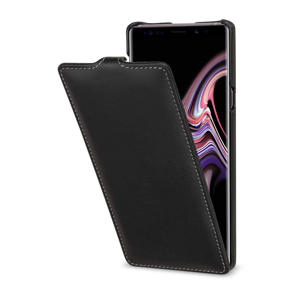 StilGut Slim Vertical Flip Case for Galaxy Note 9, Genuine Leather Galaxy Note 9 Case, Black Nappa