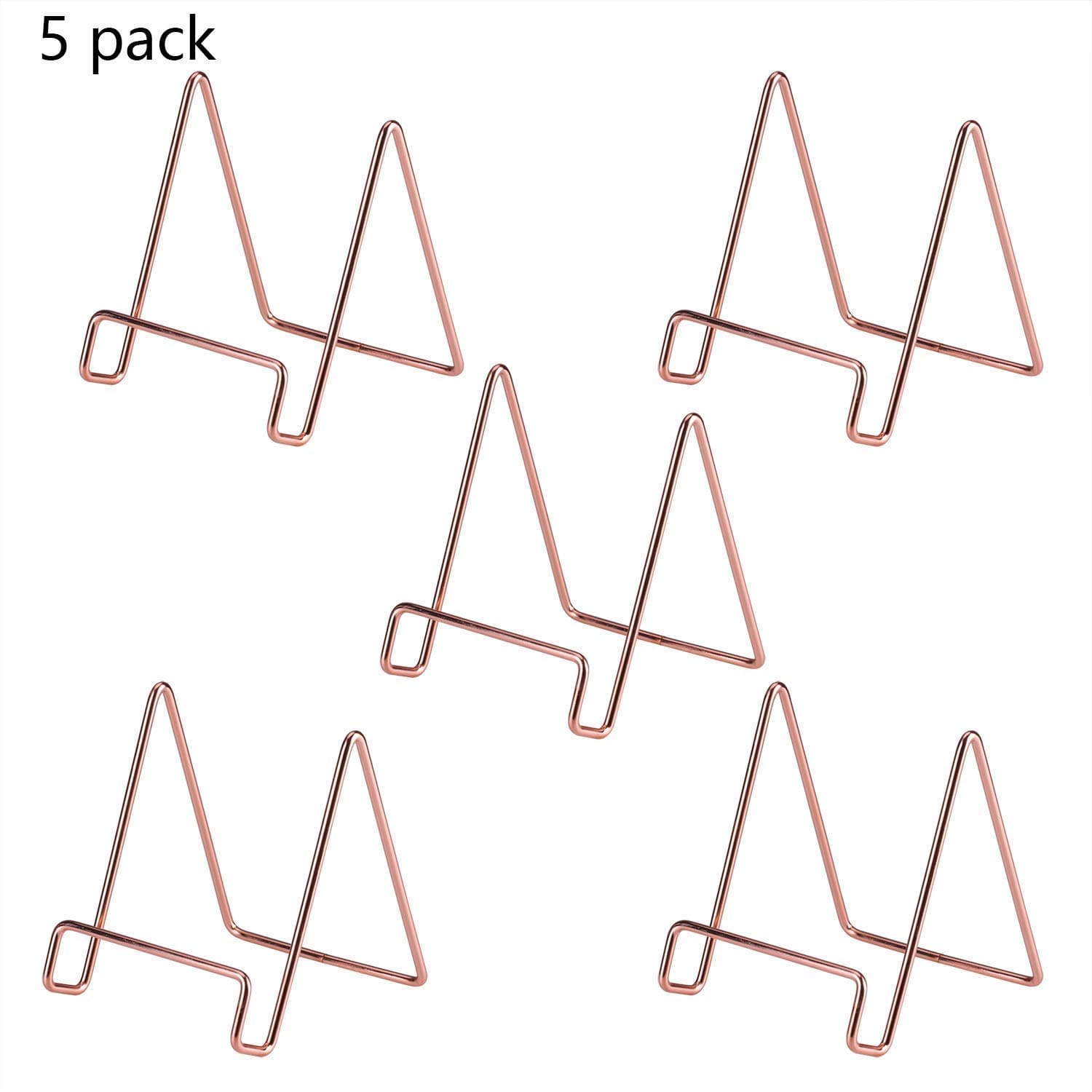 Simmer Stone Wire Display Stand, Decorative Plate Holder for Artwork, Photo Frame, Plaque and Book, Metal Plate Display Easel for Home Decoration, Set of 5, Rose Gold