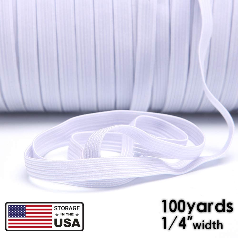 Elastic Band for Sewing - 1/4" Width 100 Yards Length Braided String Cord, Heavy Stretch High Elasticity Knit, Elastic Band for Ear Band Loop Crafts DIY, Bedspread, Cuff (White Shipping from U.S.A)