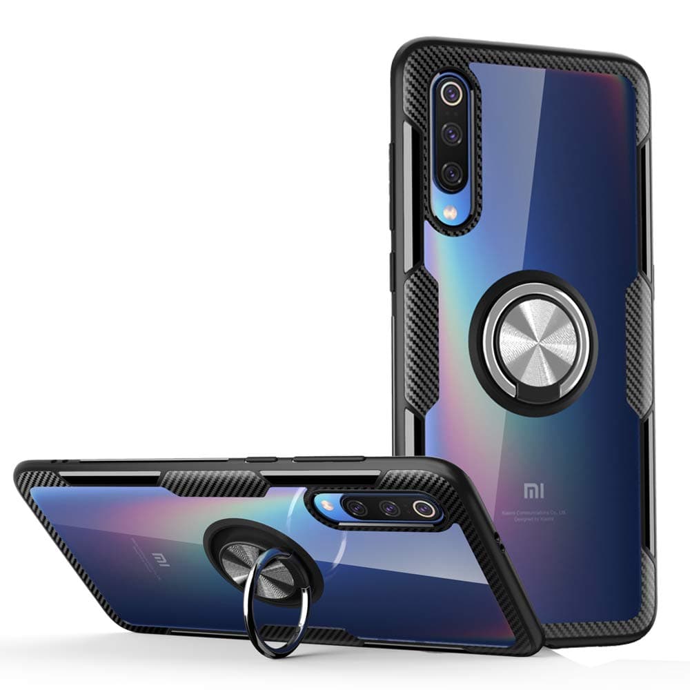POBIN for Huawei Honor 8X Max case,360 Degree Rotating Finger Ring Grip Holder Stand,Eransparent PC Back cover and TPU Bumper Impact Resistant Protection case for Xiaomi 8 SE-Gray