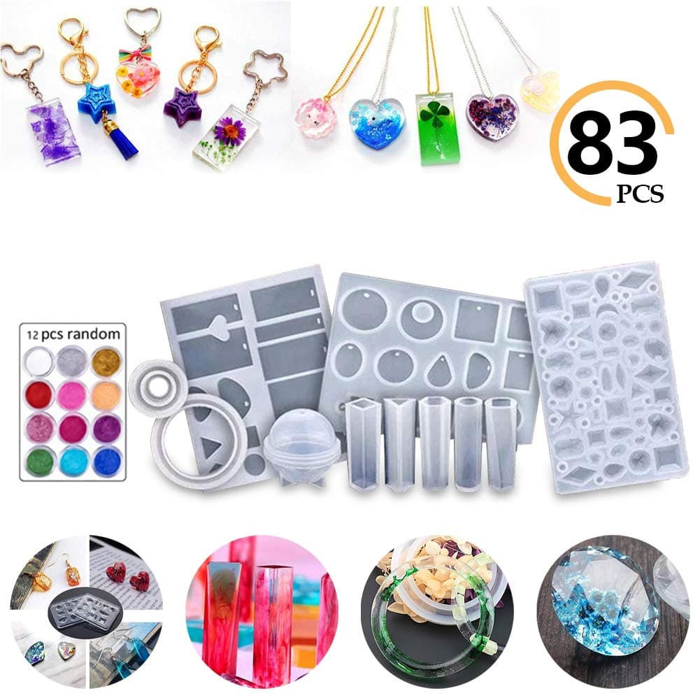 Crystal Glue Mold 83 Pcs Set Silicone Casting Molds Epoxy Resin Silicone Molds Tools Set Can be Used to Make DIY Pendant Earrings Necklace Bracelets for DIY Jewelry Craft Making