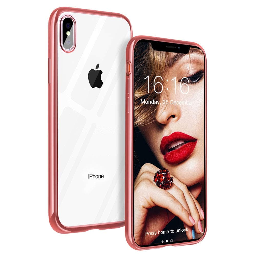 JASBON Case for iPhone XS Max,Transparent Electroplated Ultra Thin Soft TPU Bumper Cover for iPhone XS Max-Rose Gold