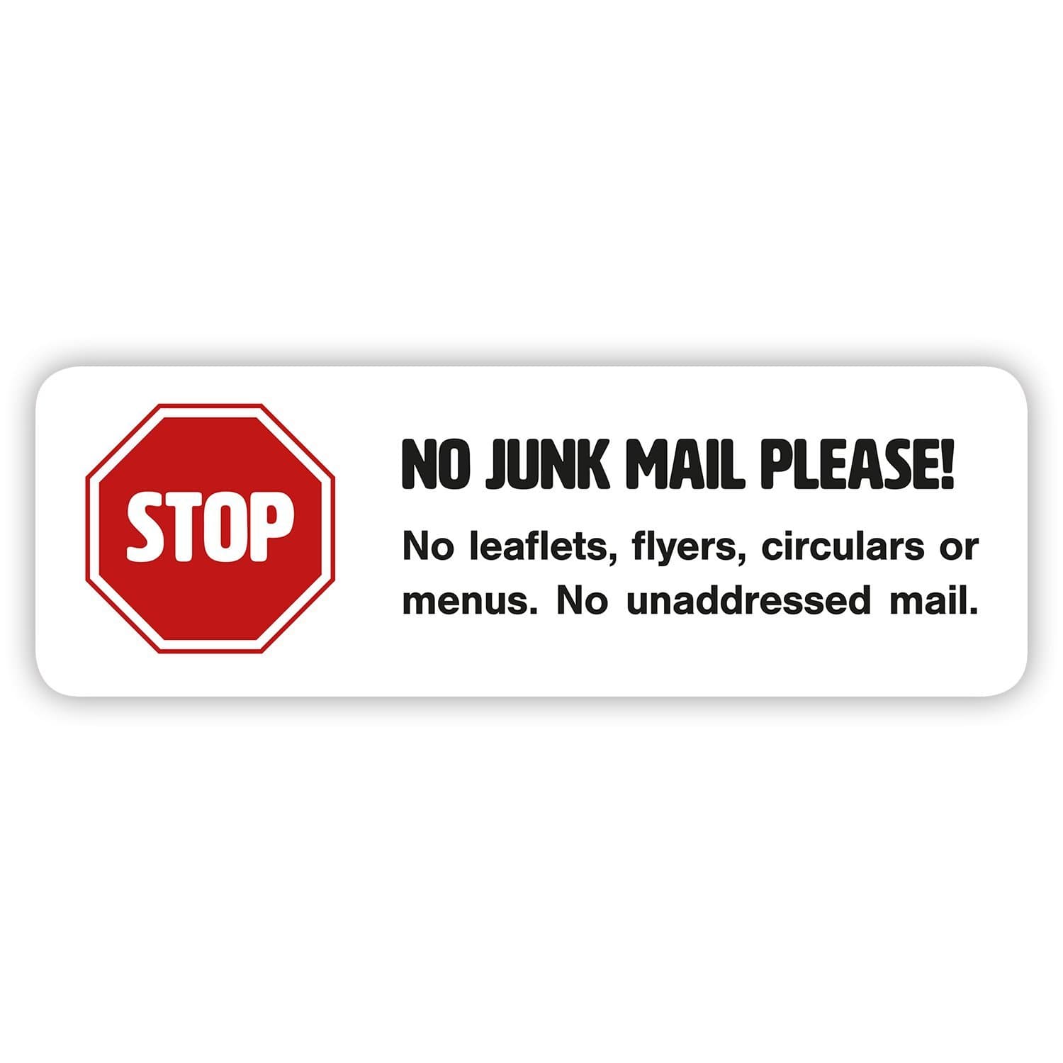4 x No Junk Mail Sticker Set - Self-adhesive in White for Letterbox (Small 66 x 22 mm)