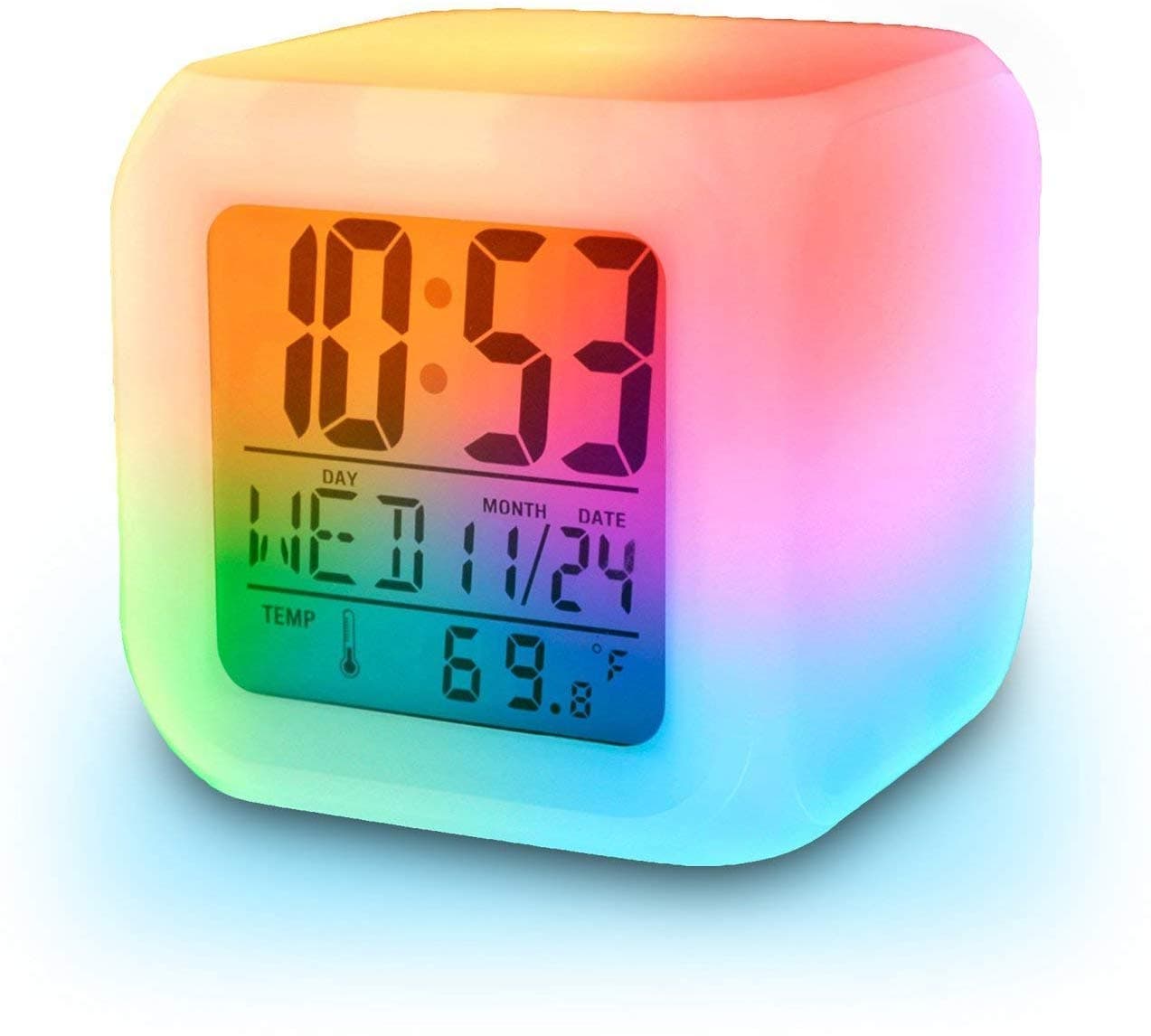 ADTALA Smart Digital Alarm Clock with Automatic 7 Colour Changing LED Digital Alarm Clock with Date, Time, Temperature for Office and Bedroom - White