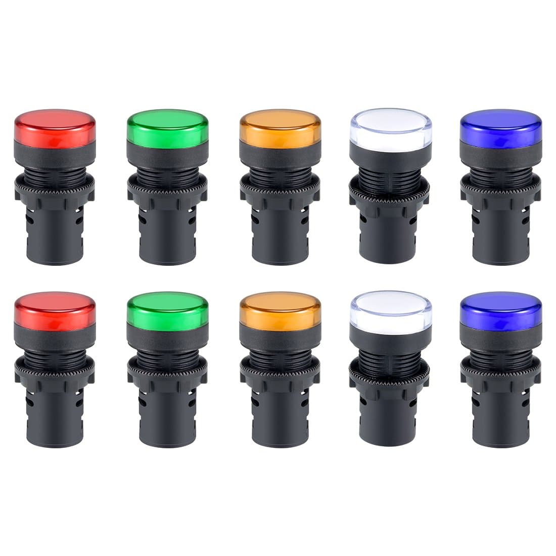 sourcing map 10Pcs AC 220V Indicator Lights, Red+Blue+Yellow+Green+White LED, Flush Panel Mount 7/8" 22mm