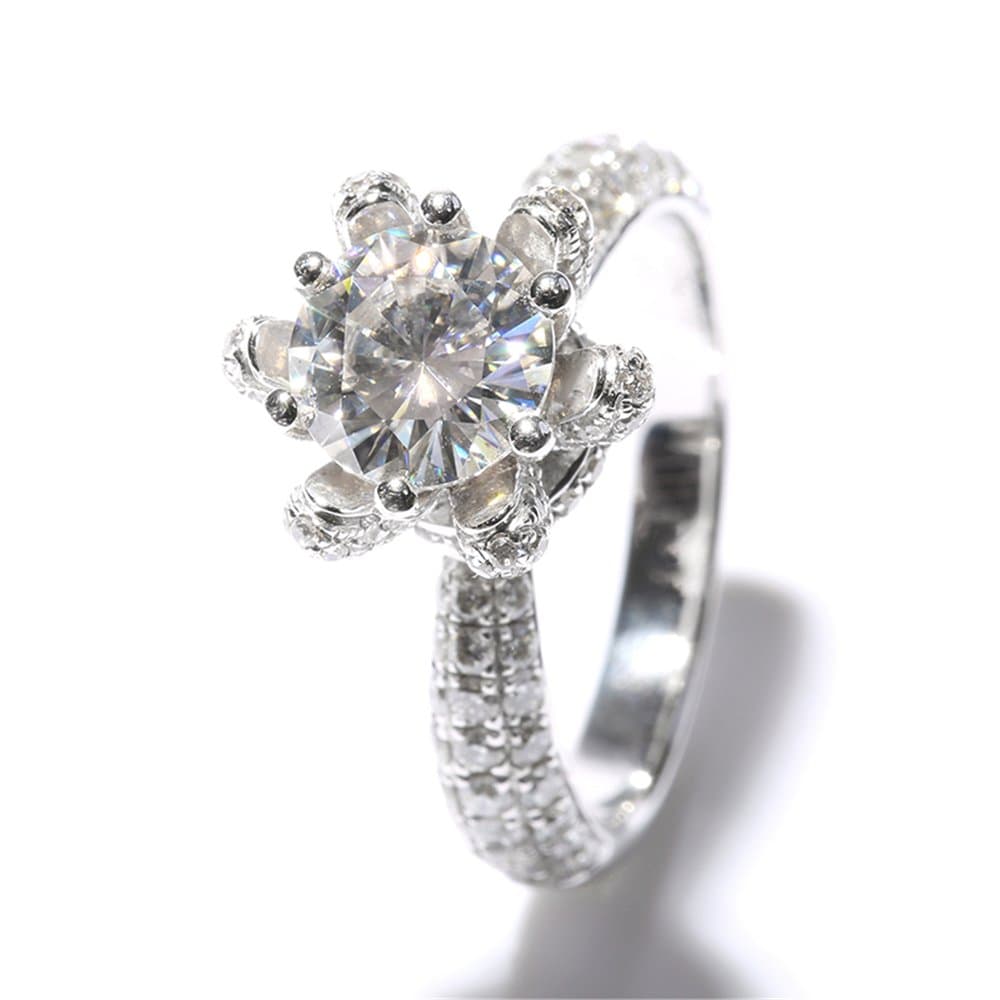 TransGems Solid 14K White Gold 1ct 6.5mm Center Lab Grown Moissanite Engagement Ring Solitare with Moissanite Accents