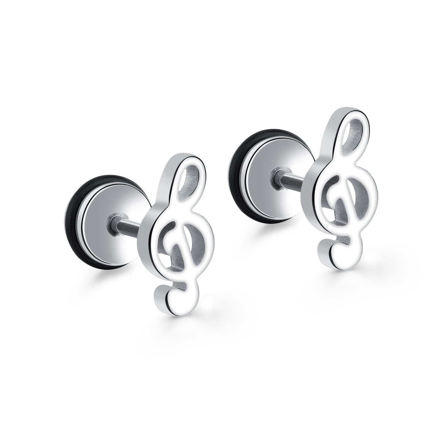 Ellalin Music Musical Note Design Black/ Silver/ Gold Small Stud Earrings Stainless Steel Jewelry For Men