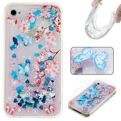 Rosepark iPhone 4S Case, iPhone 4 Case, 3D Creative Design Luxury Bling Glitter Sparkle Liquid Glitter and Stars Moving Quicksand TPU Case for iPhone 4/4S(Plum&Blue)