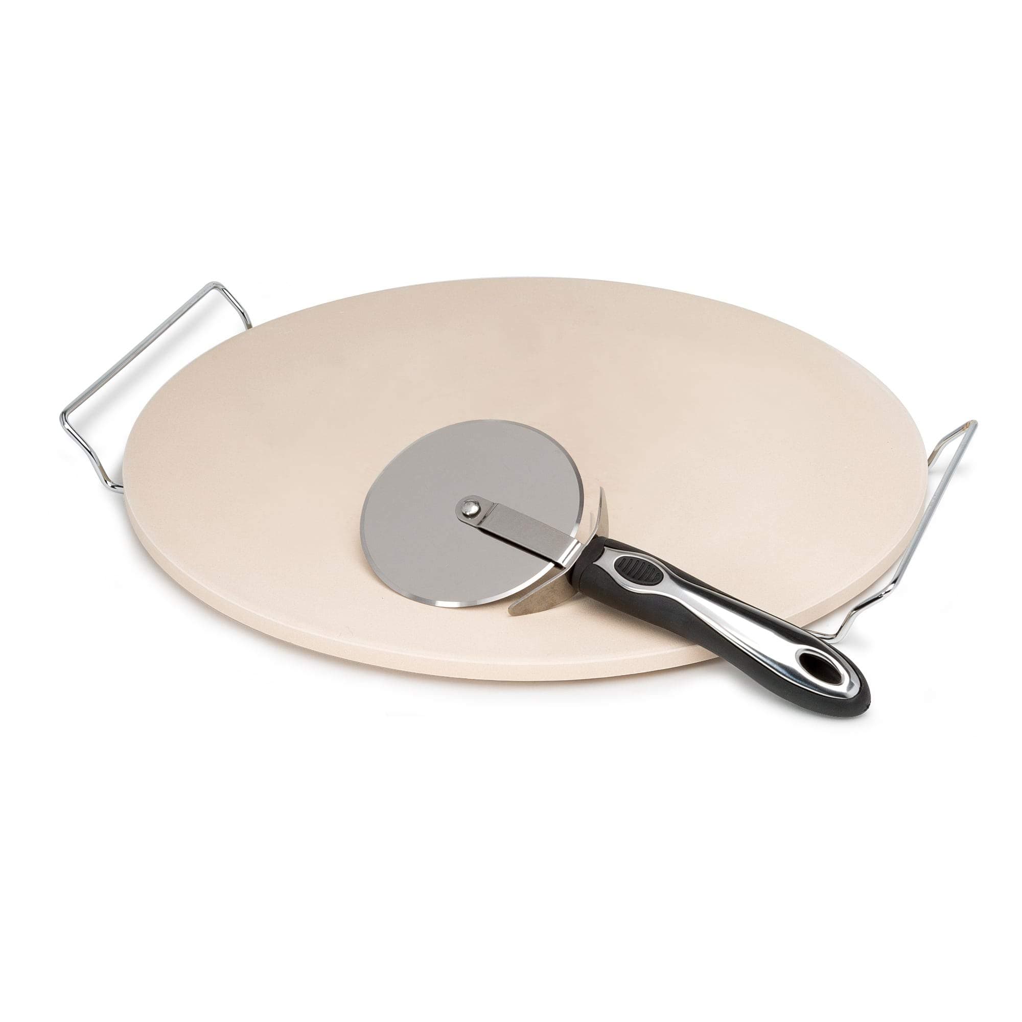 Laroma Pizza Baking Stone Set, 15-Inch - Includes Serving Rack, Pizza Cutter, Recipe Booklet
