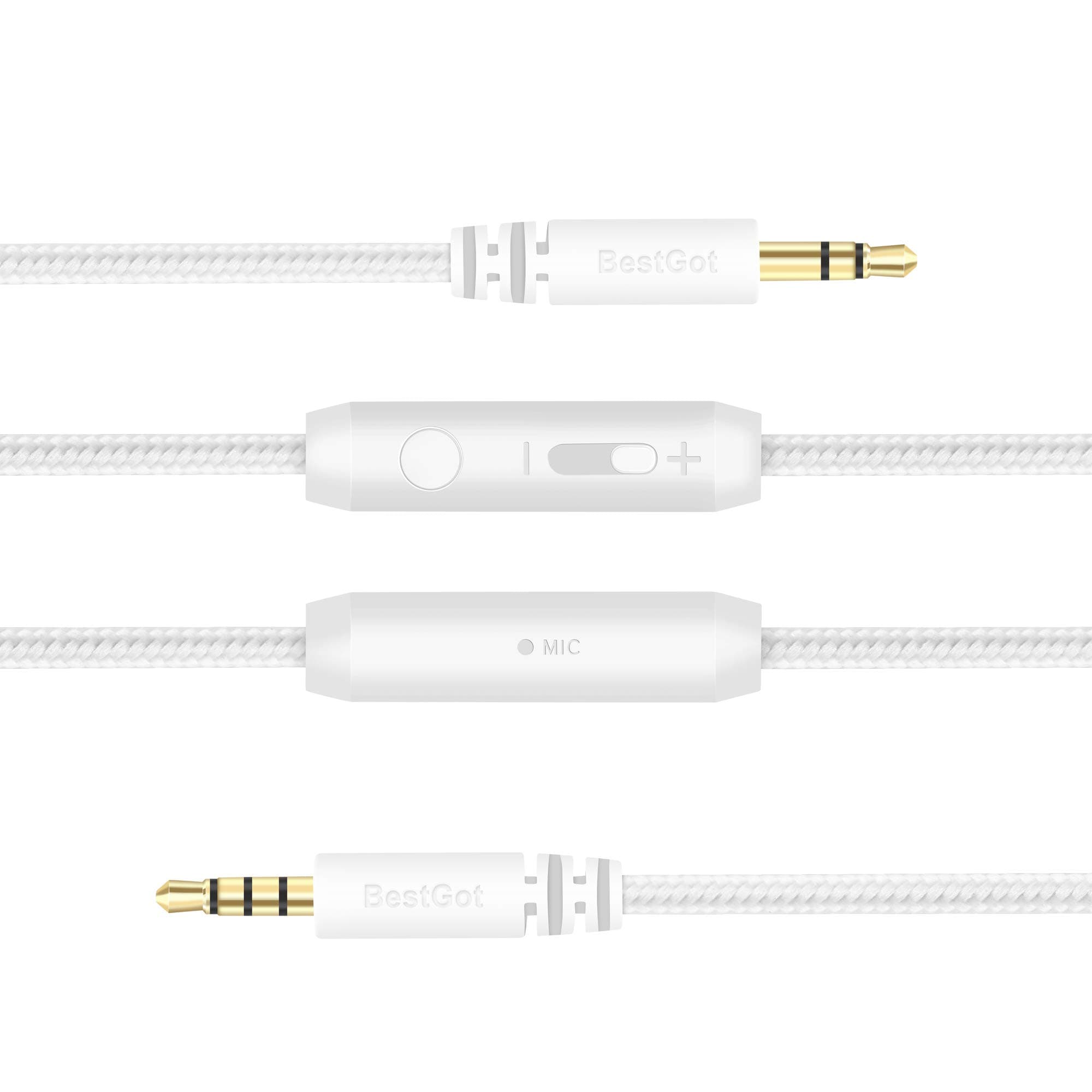 BestGot Audio Cable 3.5mm Headphone Cable with Microphone in-line Volume (4.3ft / 1.3m) for PS4 Controller, Headphones, Home/Car Stereos and More (1-Pack White)