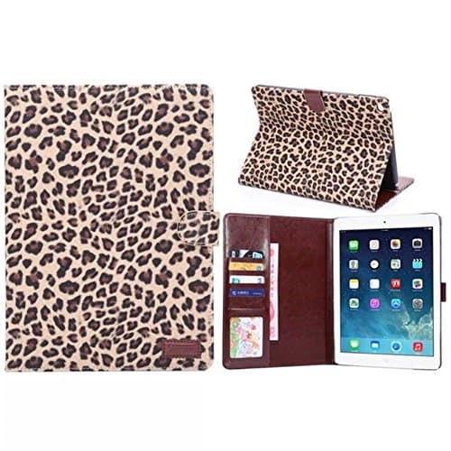 ETvalley Case Cover iPad Air 2 Case Luxury Multifunction Protective Ultra Lightweight Folding Flip Durable Premium Quality Case Cover for Apple iPad Air 2 Case Leopard Brown