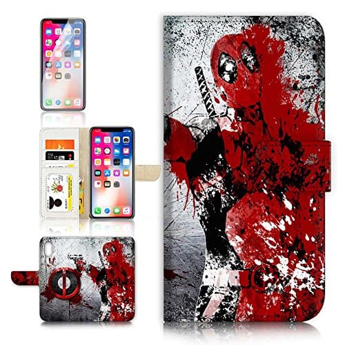 ( For iPhone X ) Flip Case Wallet Cover with Screen Protector - US B30022 - Deadpool Super Hero Ninja B30022