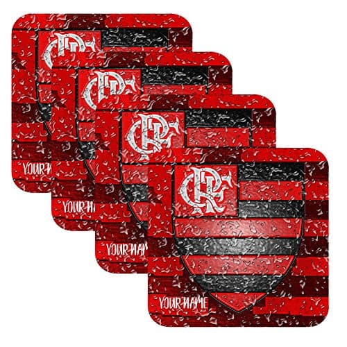 Azty Designs Set 4 Personalized Custom Coaster Water Drops Glossy Liga Brasil Futbol Soccer