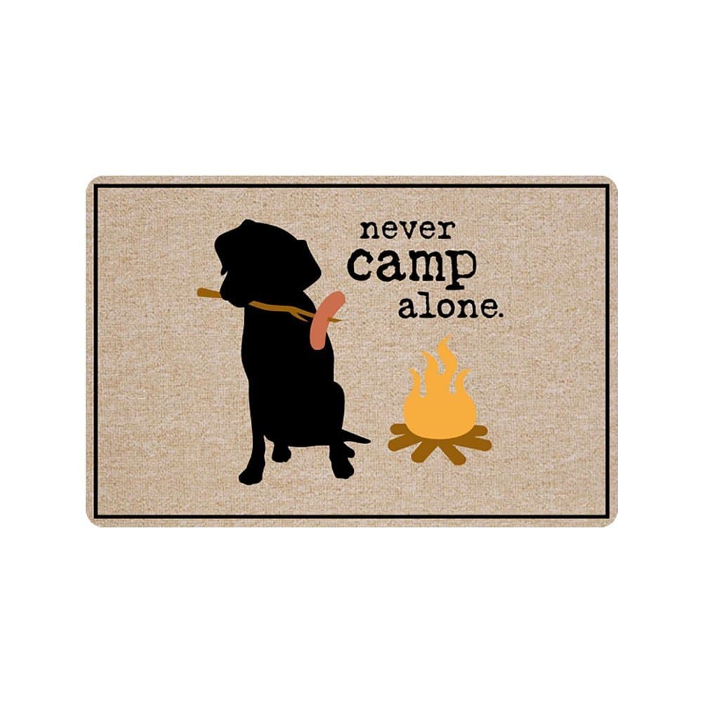 Personalized Welcome Mat Hello Mat - Custom Never Camp Alone Dog Funny Doormat Entrance Mat Floor Mat Rug Indoor/Outdoor/Front Door/Bathroom Rubber Mats