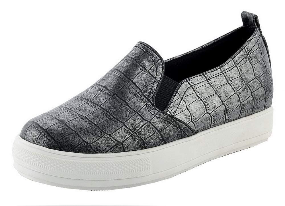 AllhqFashion Women's Round Closed Toe Pull-on Pu Solid Kitten-Heels Pumps-Shoes,FBUDD011993