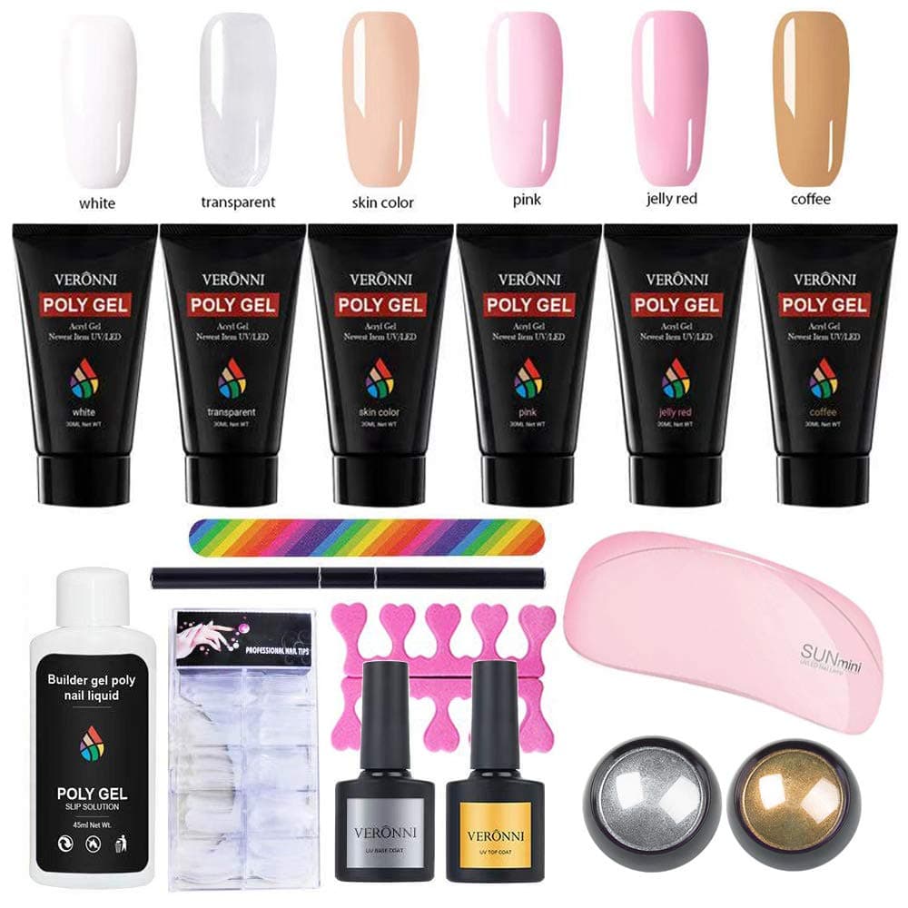 Polygel Nail Kit,Poly Gel Nails With Mini LED/UV Lamp,Two Mirror Glitter Powder,Base And Top Coat,Enhancement Builder Extension Dual Forms Gel All-In-One Nail Technician Set For Nail Art Starter Kit