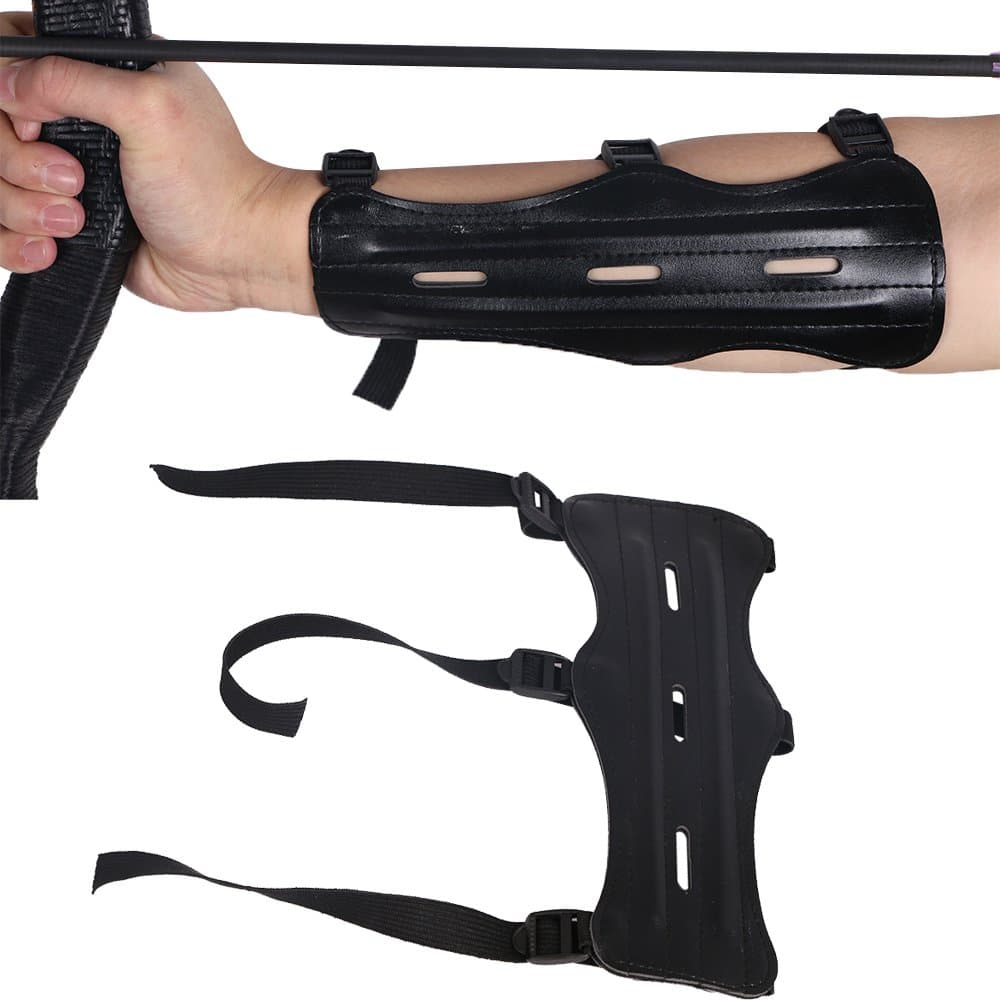 HBG Arm Guards For Archery with Contain Three Adjustable Straps,PU Black,8.66inch Length