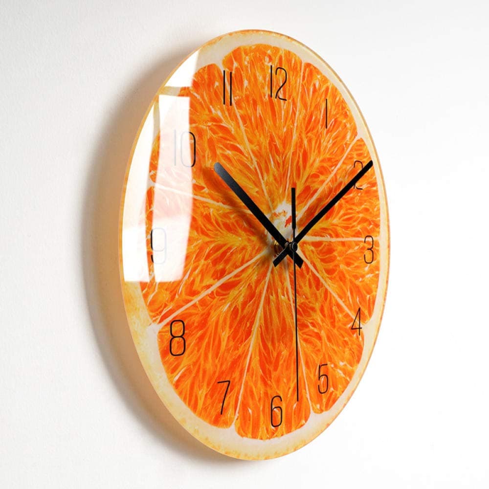 WADCRmgyx Creative Fruit Grapefruit Glass Wall Clock Kitchen Clock Watch Home Decor Living Room Tropical Fruit Wall Art Timepieces