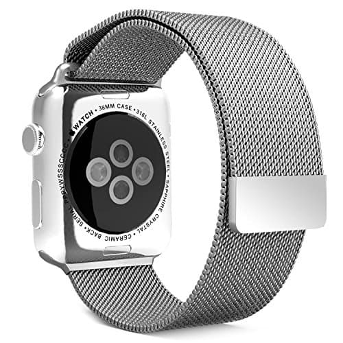 Apple Watch Band,Piqiu Fully Magnetic Closure Clasp Mesh Loop Milanese Stainless Steel Bracelet Strap for Apple Watch Sport &amp; Edition 38mm All Models No Buckle Needed -- Silver