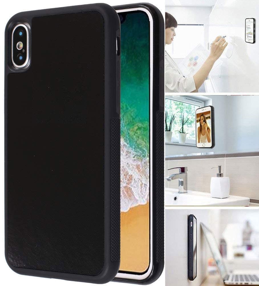 Case That Sticks to Anything Zero Gravity Phone Case for iPhone 10 Max Sticky Pluto Nano Suction Adhesive Black AntiGravity Case (Goat Case for iPhone Xs Max)