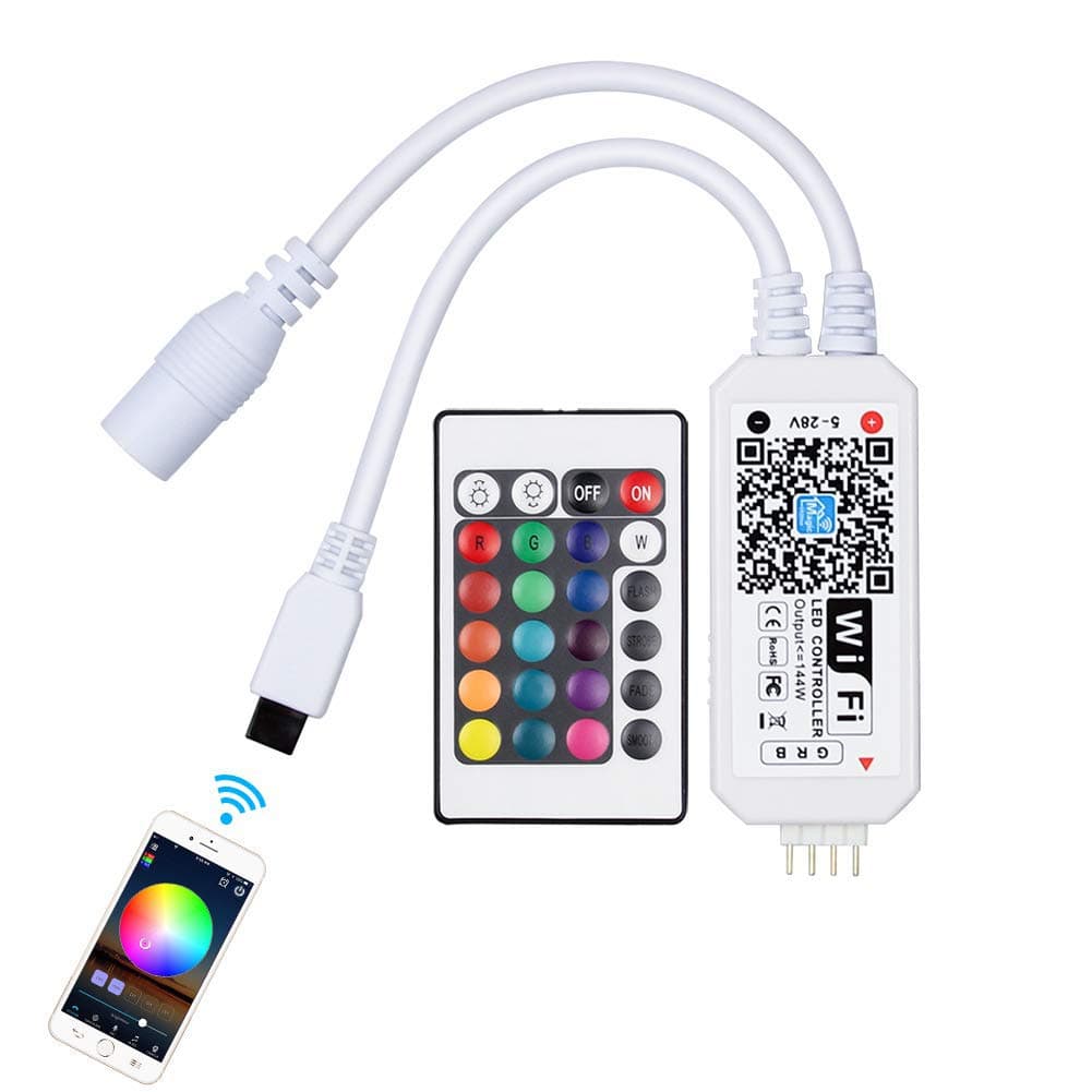 LED WiFi RGB Controller for 5050 3528 LED Light Strips, Compatible with Alexa, Google Assistant, Support Android iOS System, Come with 24 Key IR Remot