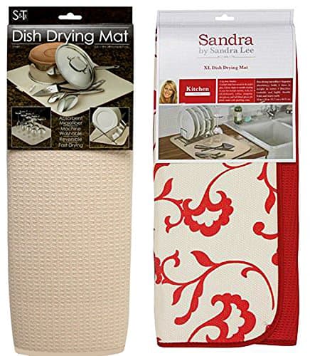 Sandra Lee X-Large Microfiber Dish Drying Mat Mesh, Red &amp; Cream Colored