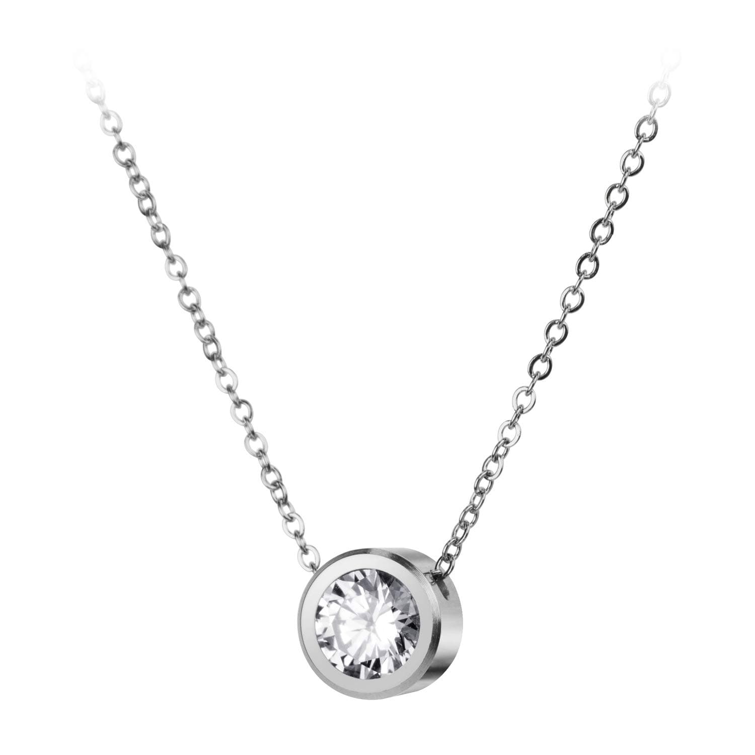 Round CZ Solitaire Sparkly Bezel Necklace