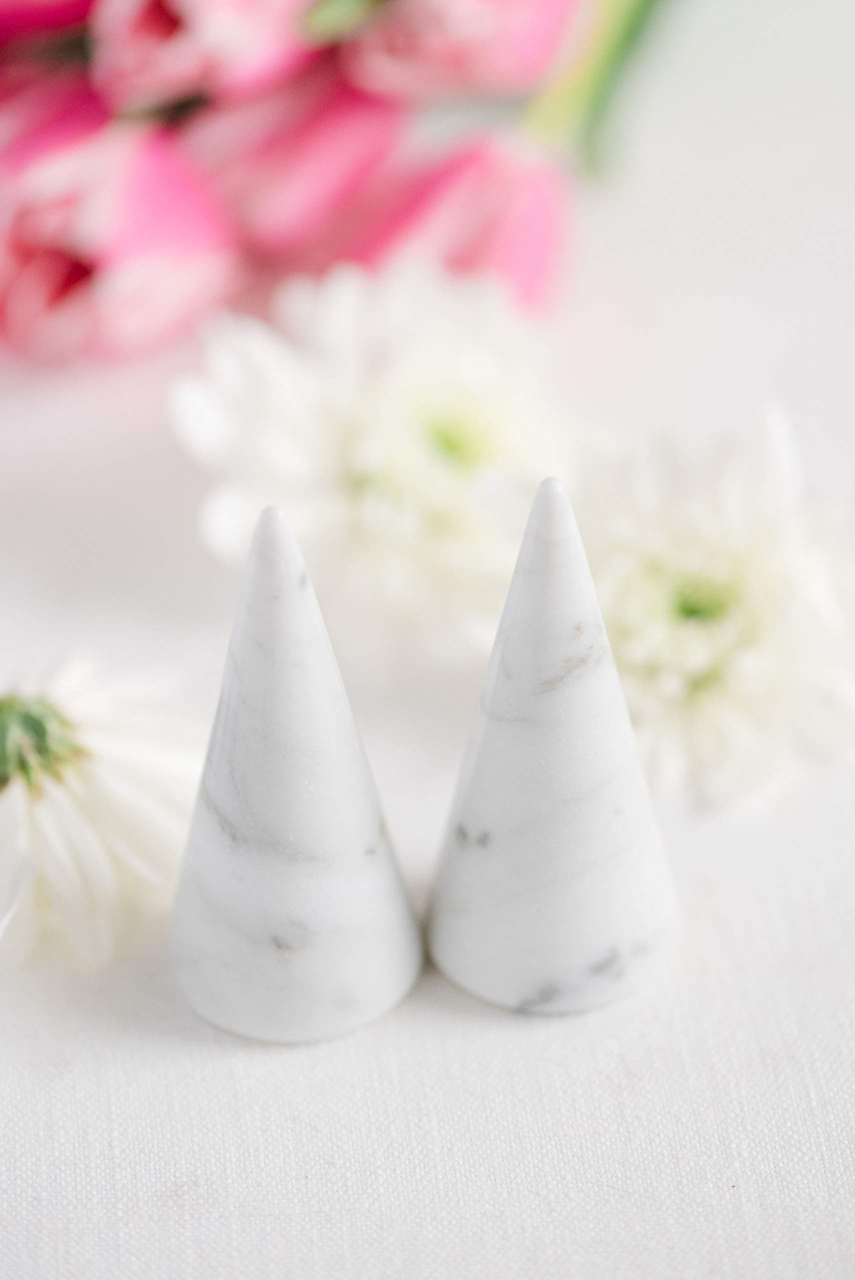 craft monkees Ring Holder Cone Genuine Solid White Carrara Marble - Raw Unpolished | Ring Jewelry Display Stand (White Marble, 2)