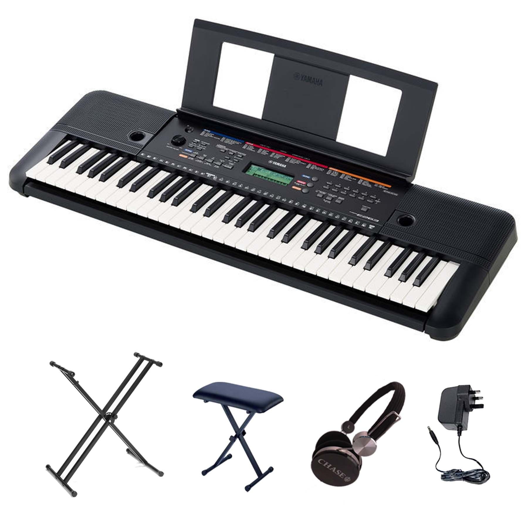 Yamaha PSR-E263 Keyboard Bundle With Double X Stand, Bench & Headphones