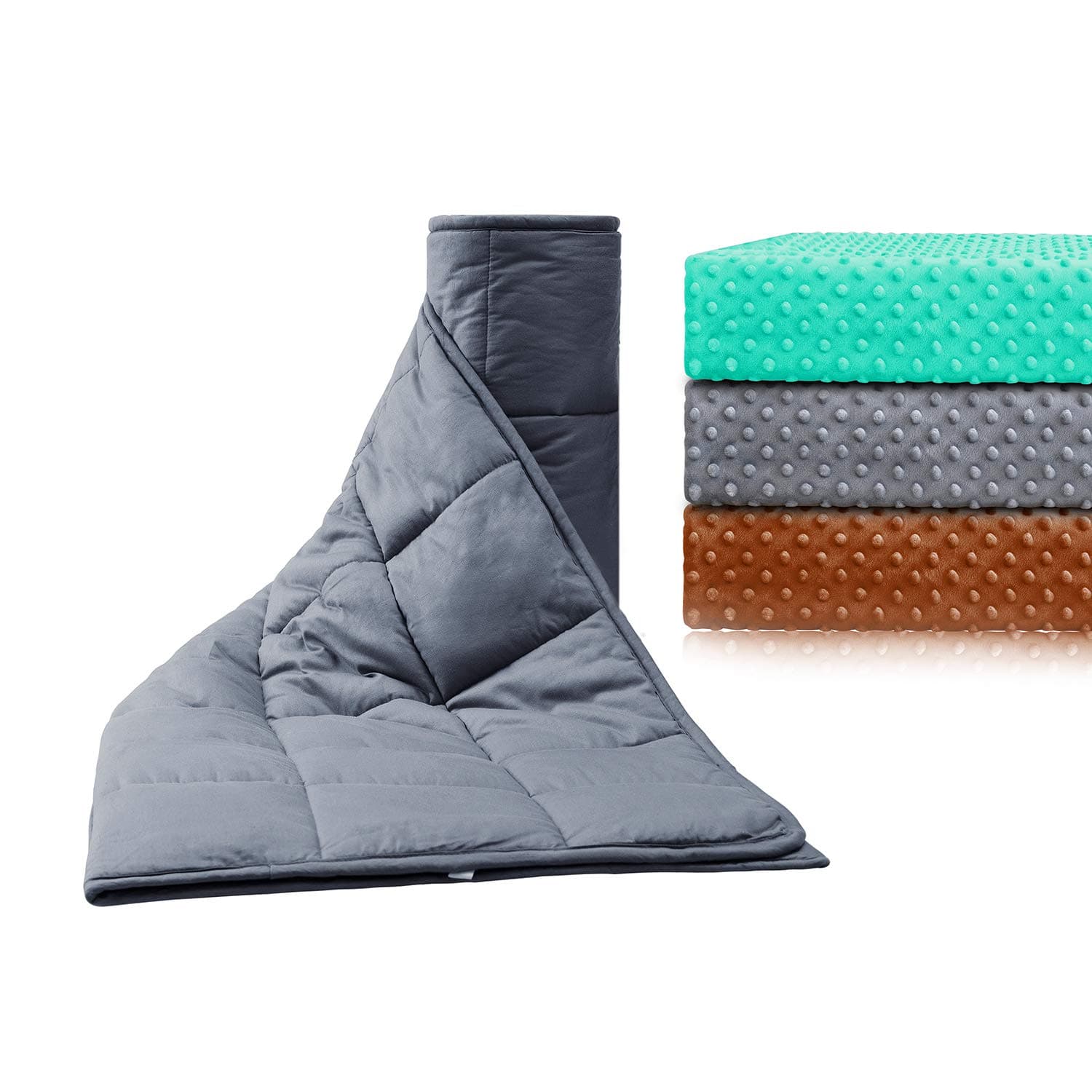 Anjee 7 lbs Weighted Blankets for Kids Help Deep Sleep, Heavy Blanket with Removable Minky Dot Cover & Premium Glass Beads, Cotton/Minky, Grey, 41 x 60 Inch