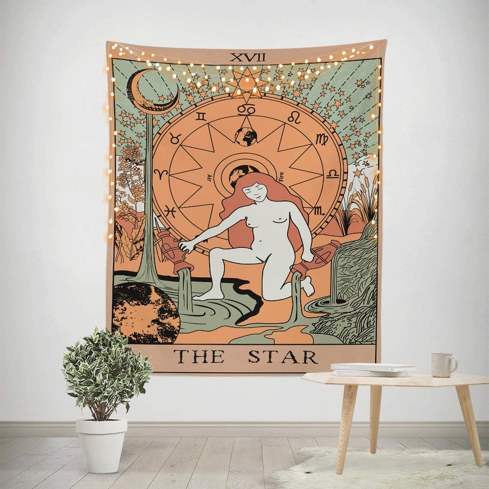Third Goddess Tarot Tapestry, Sun Moon Style Design Decorative Wall Hanging Art Sets 50 x 60 Inches for Home Office & Dorm Decor (Colorful Star)