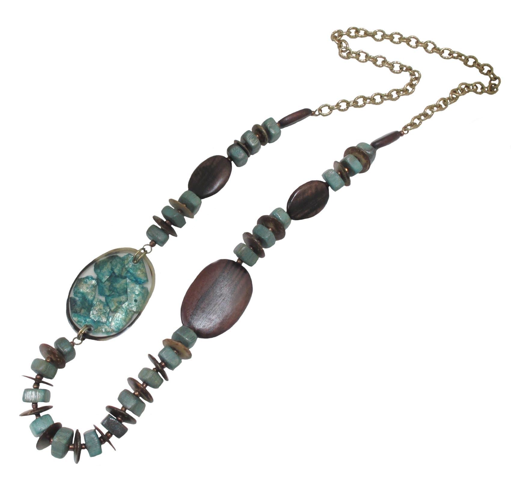 Two Tone Exotic Ebony & Capiz Shell Long Necklace