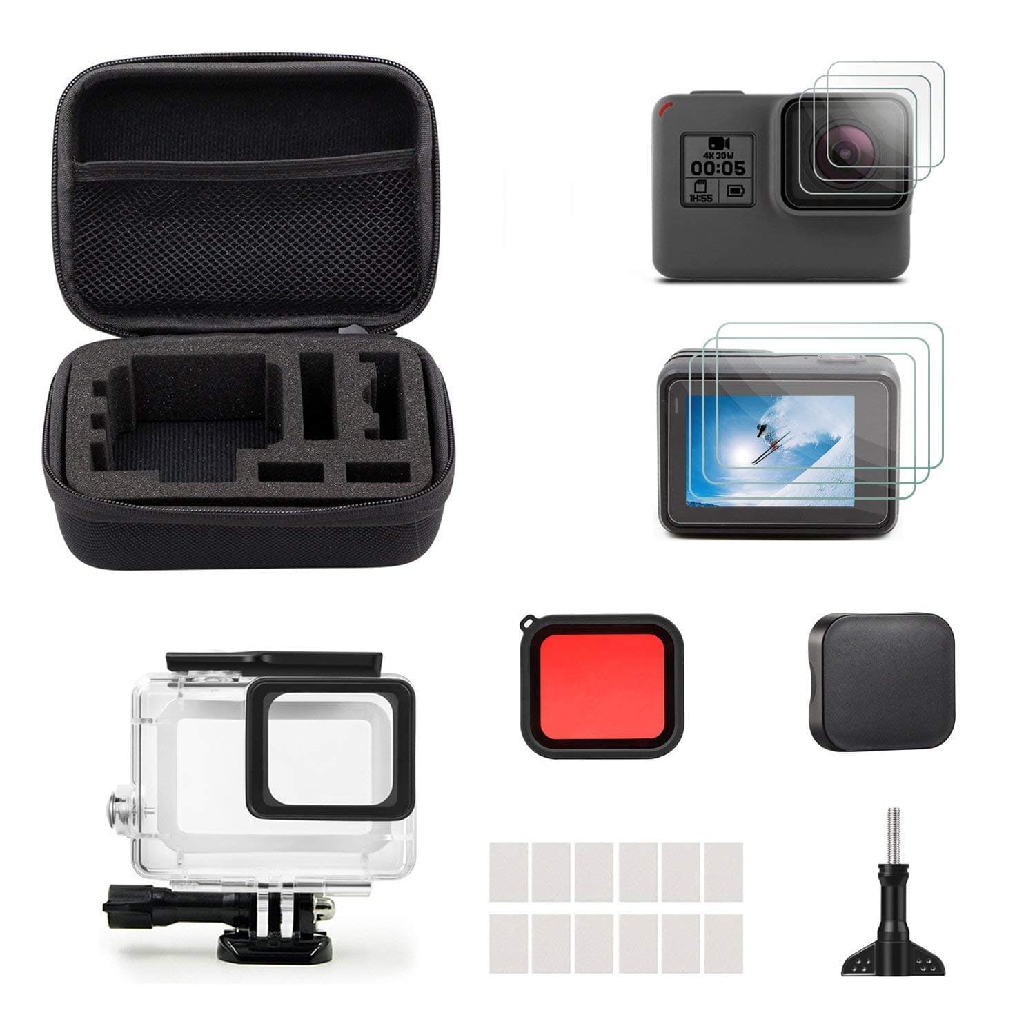 iTrunk Accessory Set Kit with Waterproof Case, Screen Protector Lens and Filter Carrying Case for GoPro Hero7 Hero6 Hero5 Hero 23 in 1 Accessory