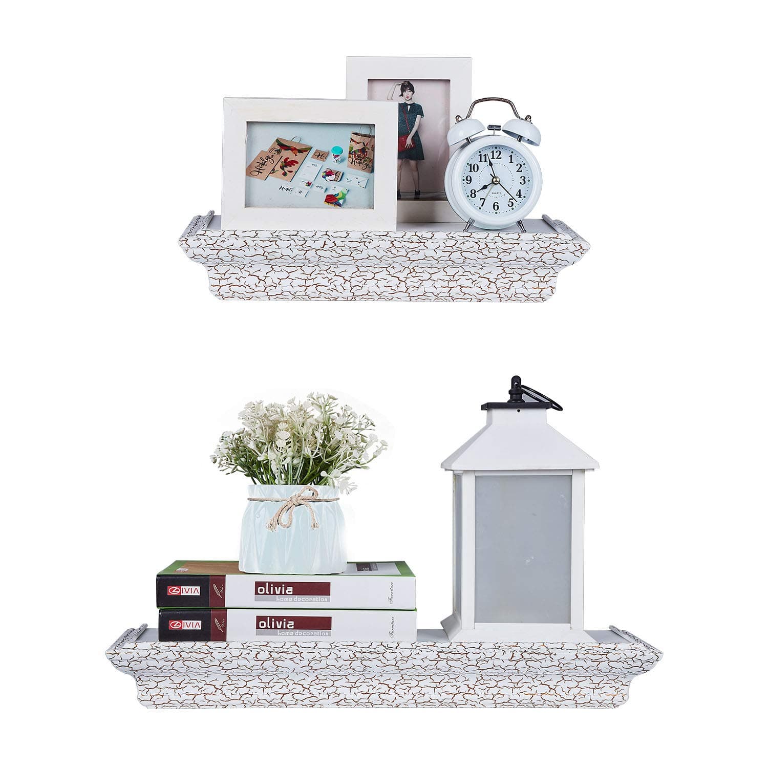 YFDZONE Floating Shelves Wall Mounted Wall Shelf Storage Shelf Wall Mounted Set of 2 Display Ledge Shelves for Bedroom,Bathroom,Kitchen,Living Room (White)