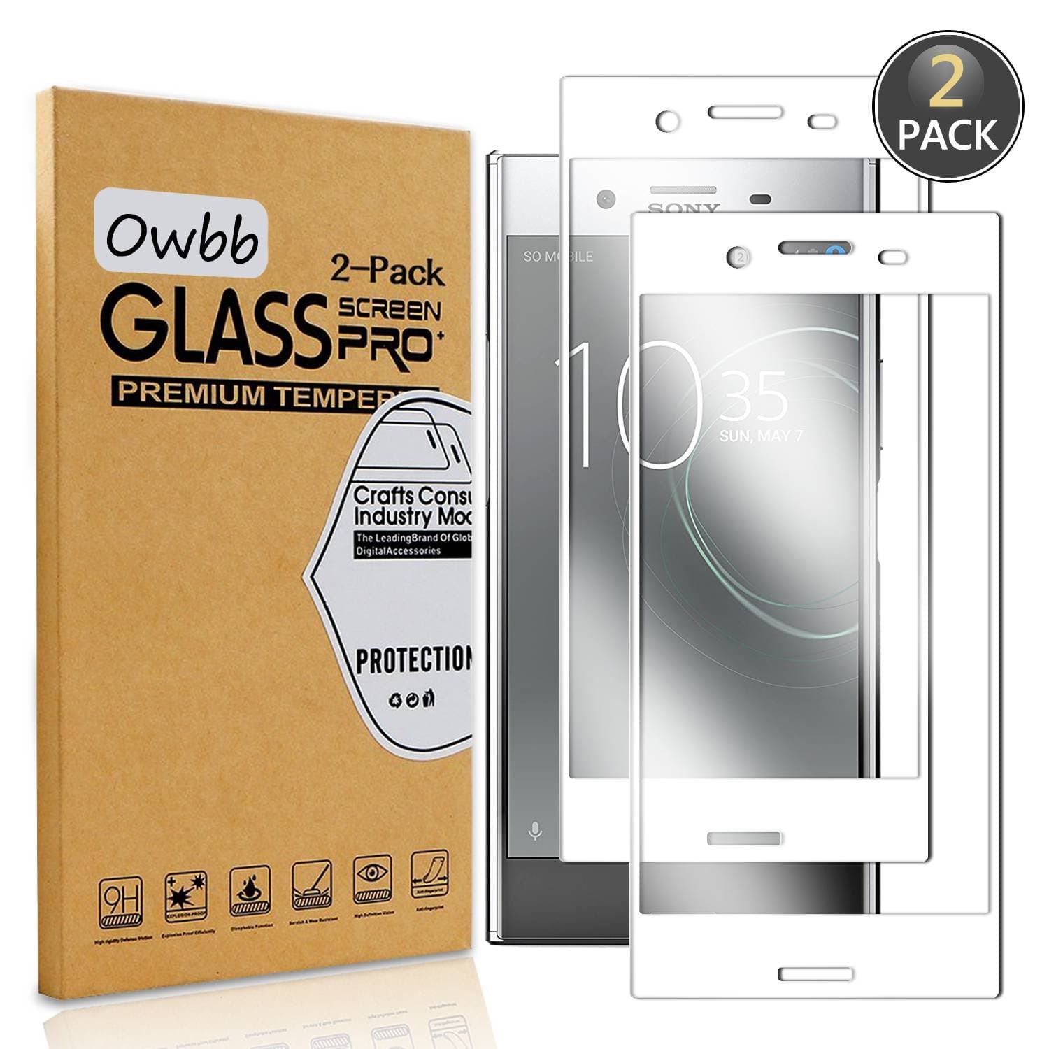 Owbb [2 Pack] Tempered Glass Screen Protector For Sony Xperia XZ Premium White Full Coverage Film 99% Hardness High Transparent Explosion-proof