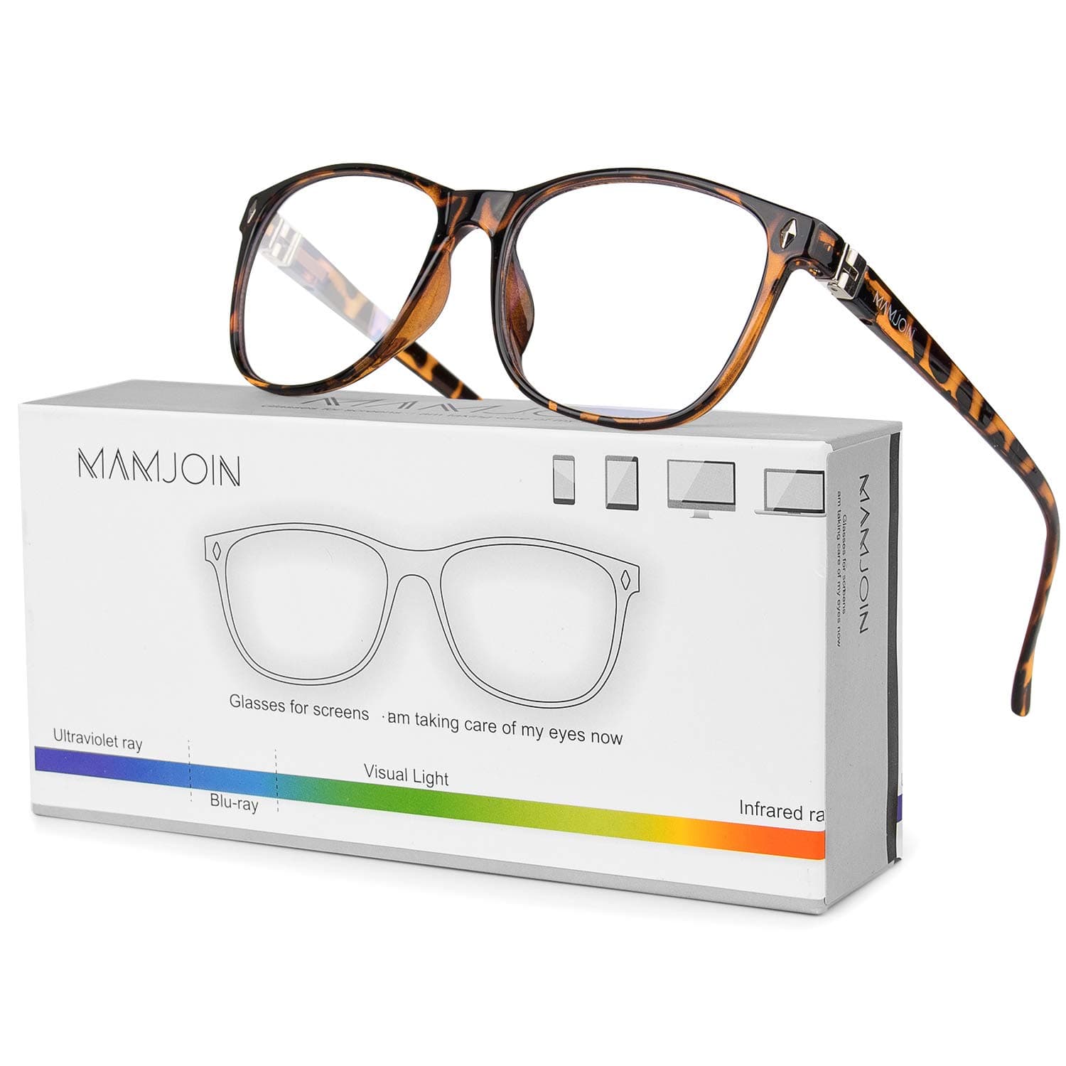 Mamjoin Blue Light Blocking Glasses, Square Anti Eyestrain Computer Glasses UV Filter Blue Ray Blocker Glasses for Women Men Computer Phone Reading Game TV, Non Prescription Bluelight Glasses, Leopard