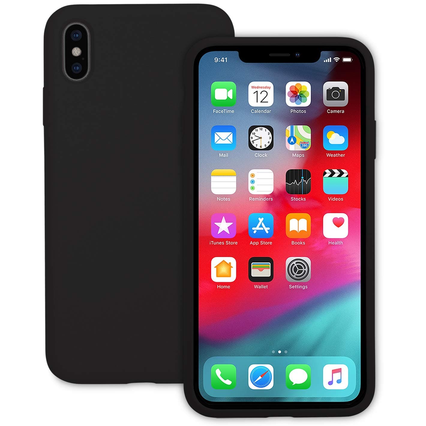 IVSUN Case for iPhone Xs Max 6.5-Inch Liquid Silicone 360 Full Protection Rubber Gel Cover Slim [ Anti-Fingerprint ] [ Scratch-Resistance ] [ Smooth Touch Feeling ] - Black