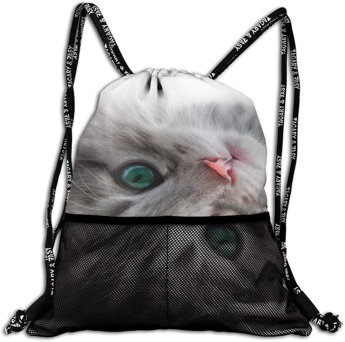 nxnx 3D Print Leisure Bundle Backpack Adorable Cat Lying Down Portable Drawstring Bag Gym Bag Yoga Runner Daypack Polyester Shoe Bags