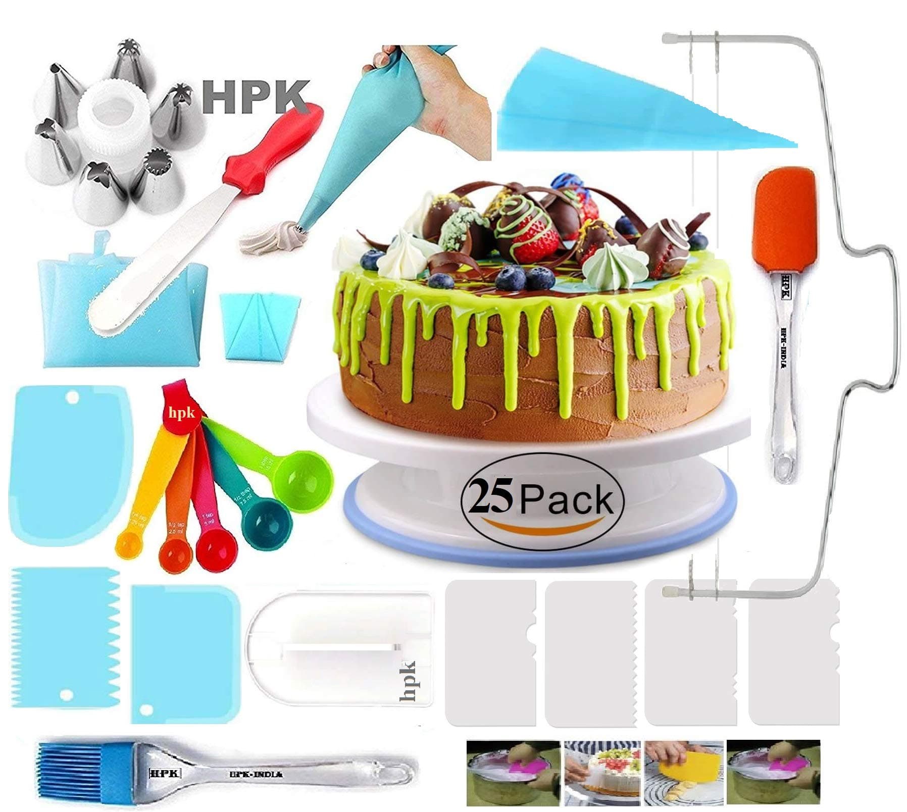 HPK 25 Pack Express Cake Making Supplies Decoration Sculpting Tools & Accessories Set Multi Color (Code-hpk-0ak2)