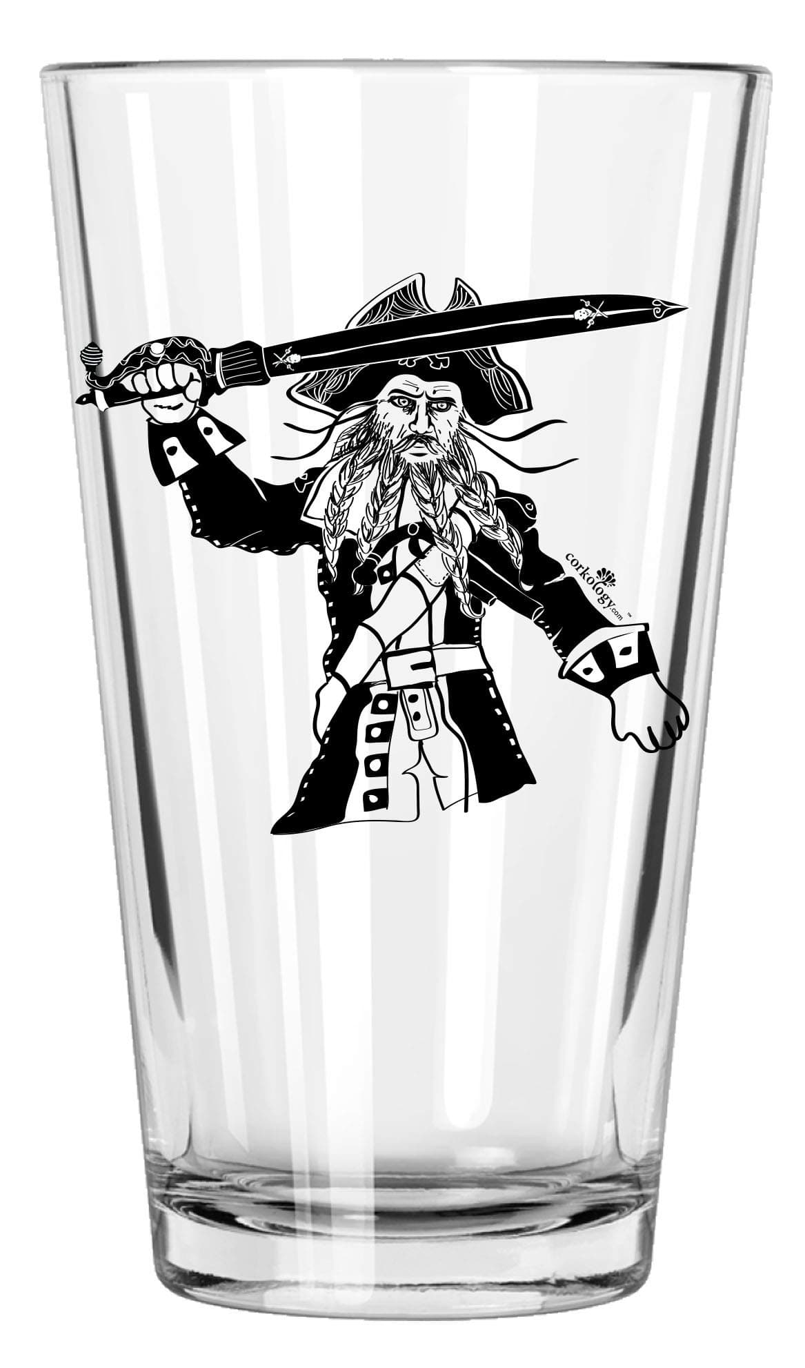 Pirate Black Beard Pint Glass, Clear