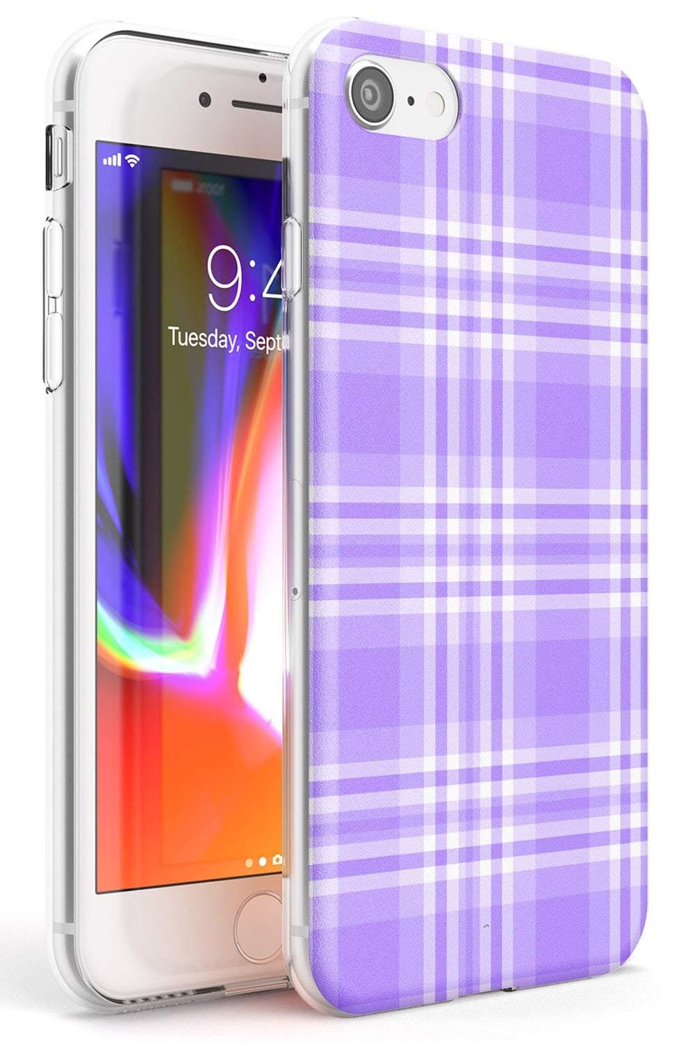 Lavender Pastel Plaid Phone Case for iPhone 7 / for iPhone 8 | Clear Ultra Slim Lightweight Gel Silicone TPU Protective Cover | Patterned Tartan Tweed Checked Checkered