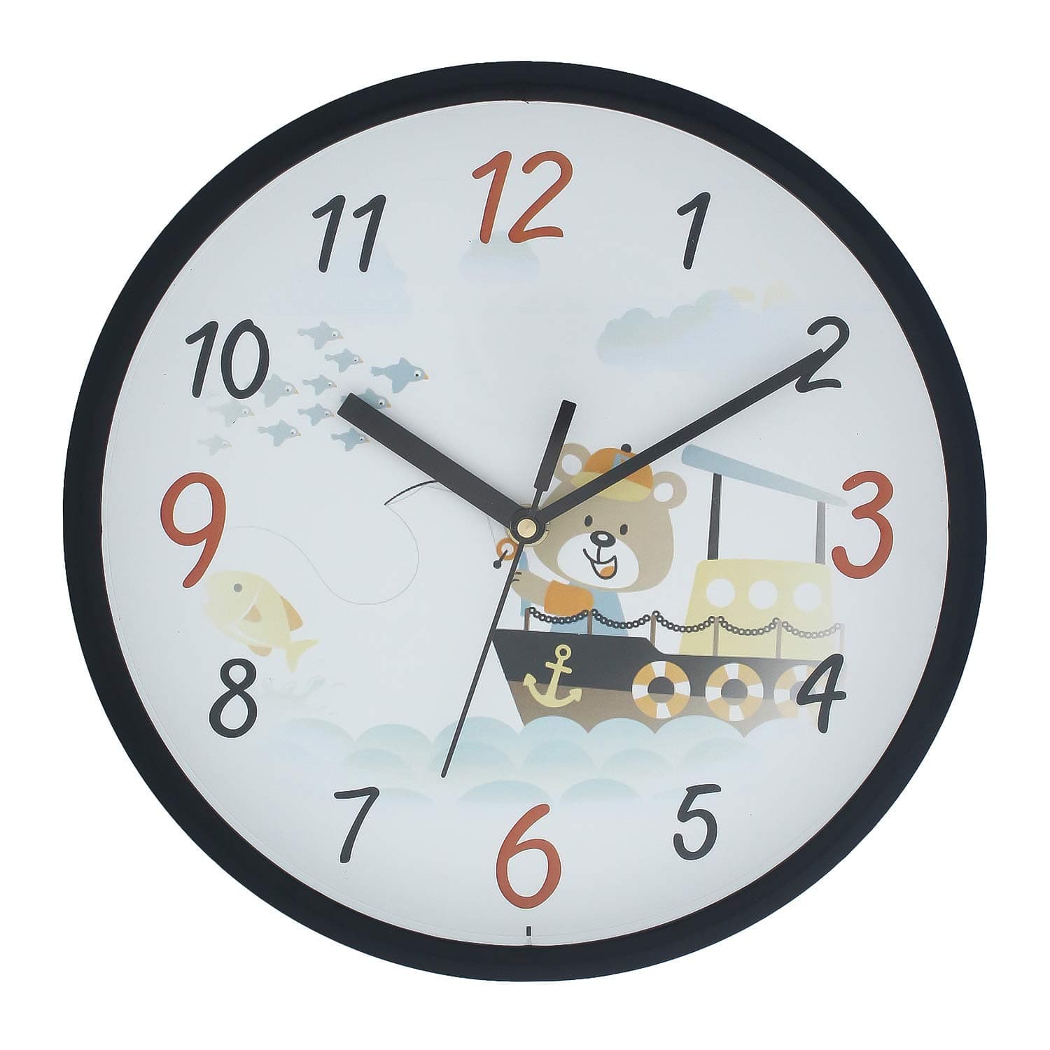 CHRONIKLE White Dial Printed Round Plastic Wall Clock for Kids Home Office Decor (Black, 10 X 10 in)