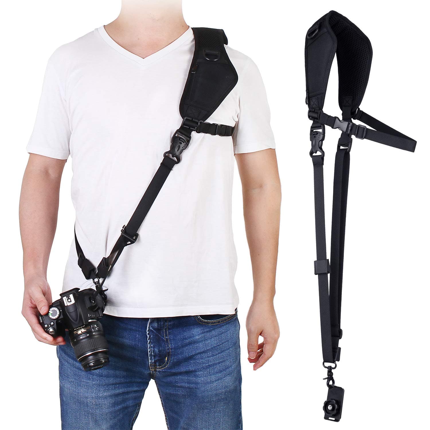 waka Camera Neck Strap with Quick Release, Safety Tether and Underarm Strap, Adjustable Camera Shoulder Sling Strap for Nikon Canon Sony Fuji DSLR Camera, Black…