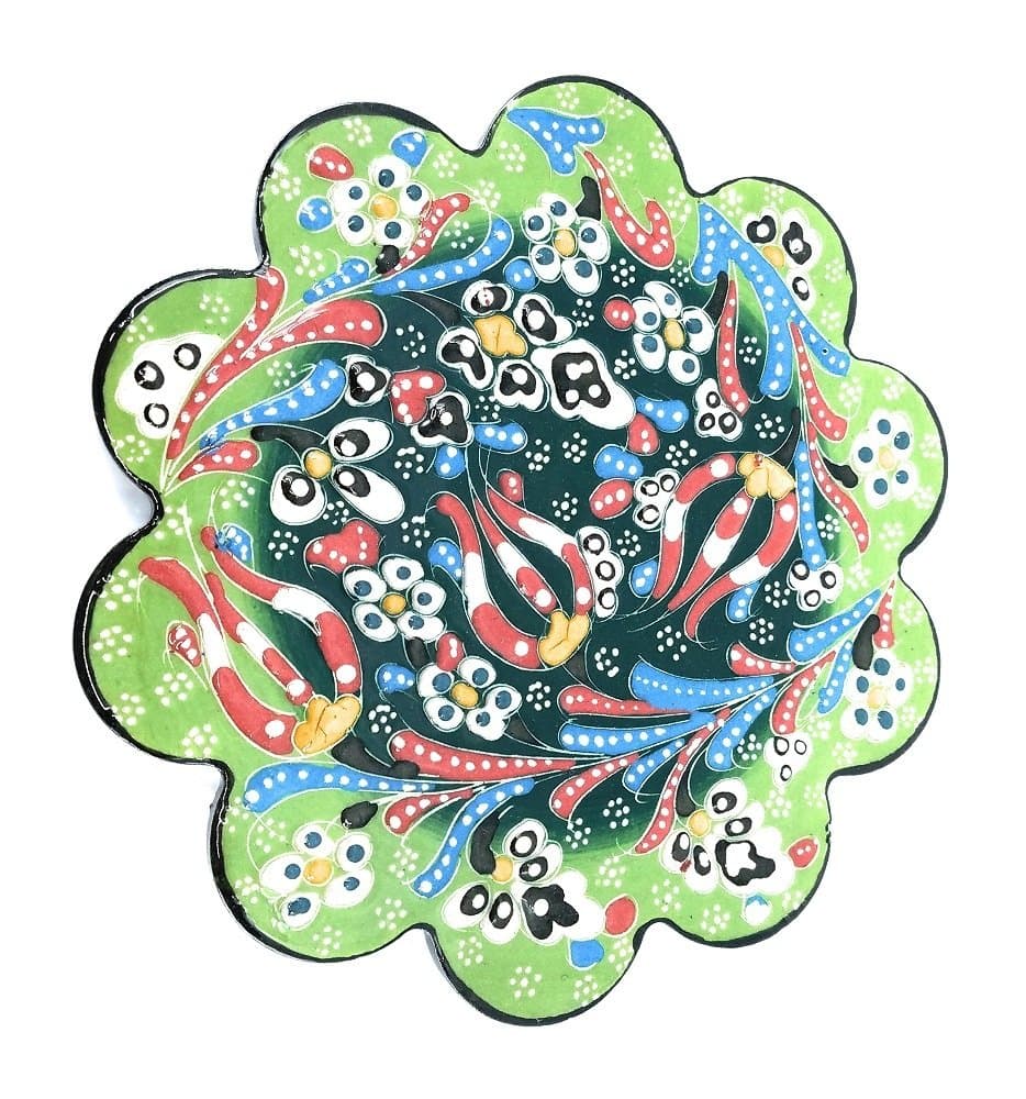 Handmade Turkish Ceramic Pottery Flower-shape Tile Trivet (IC-Tile-001)