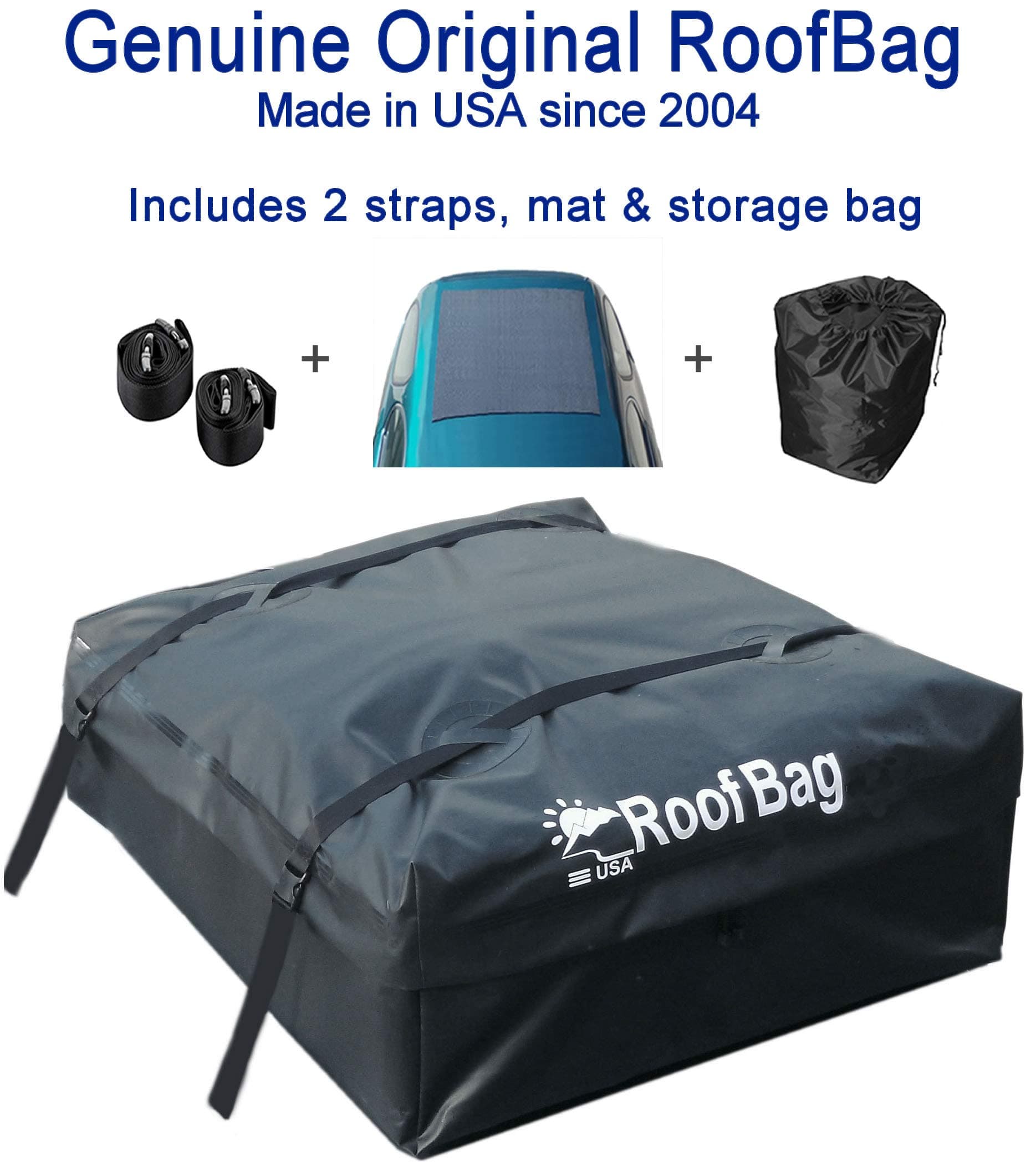 RoofBag Rooftop Cargo Carrier Bundle | Made in USA | 11 cu ft | Includes: Protective Mat + Storage Bag | Standard Waterproof Luggage Car Top Bag | Fits All Cars: Side Rails, Cross Bars or No Rack