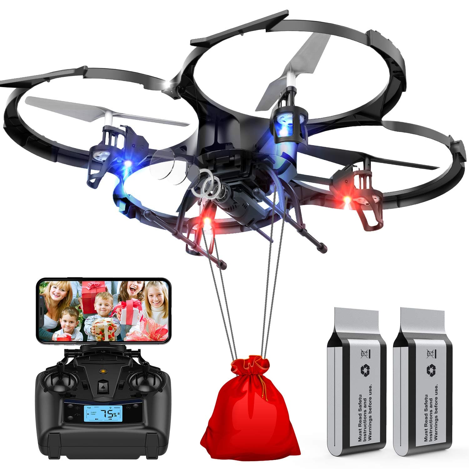 Drones with Camera-DBPOWER U818A Discovery FPV 720P HD WiFi Camera Drone,RC Quadcopters UAV for Beginners & Kids/Adults with 2 Batteries,Altitude Hold,Headless Mode,3D Flips,One Key Take Off/Landing