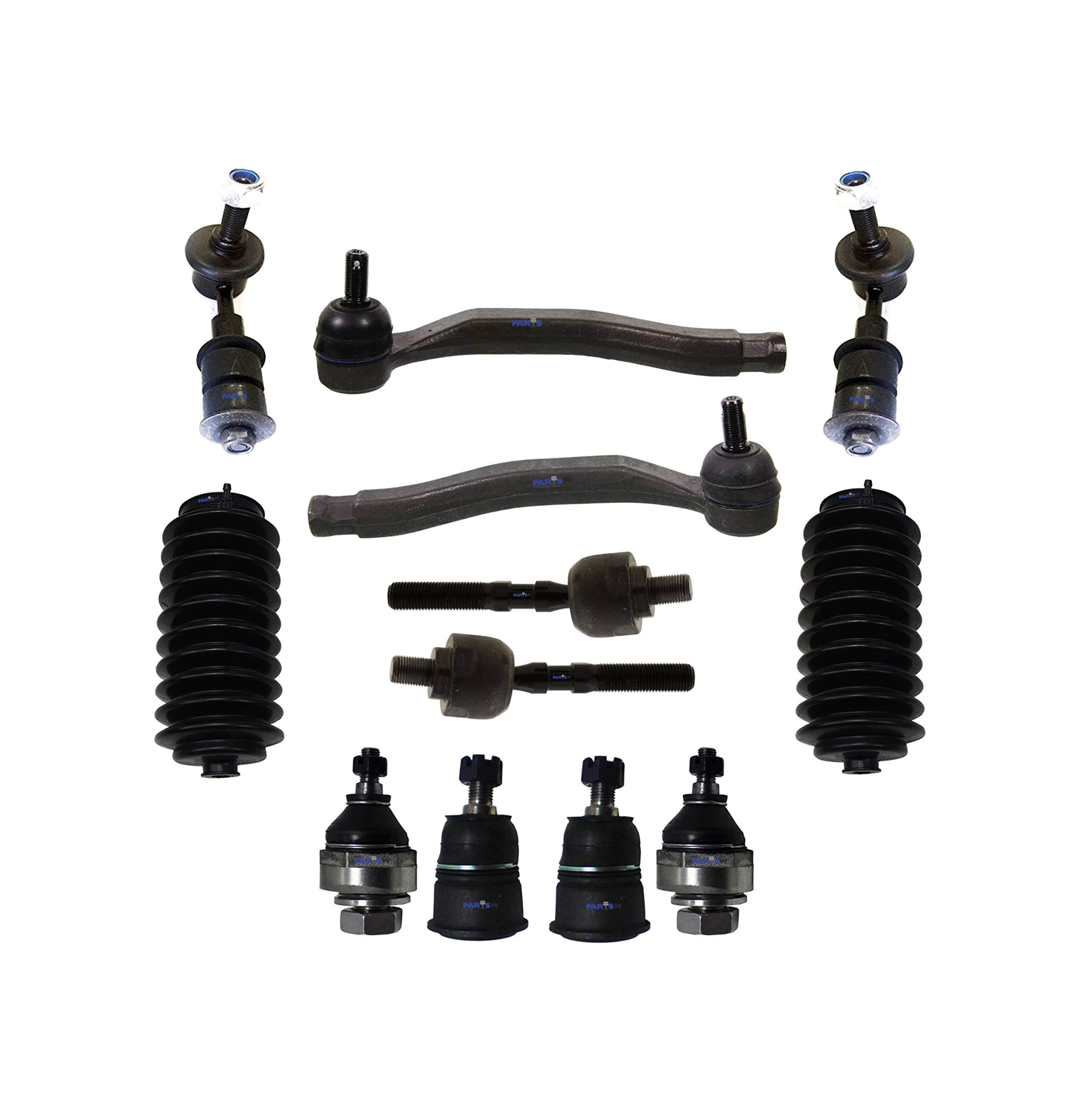 12 Pc Suspension Kit Upper & Lower Ball Joints Bellow Boots Tie Rod Ends & Lower Arm Sway Bar Links