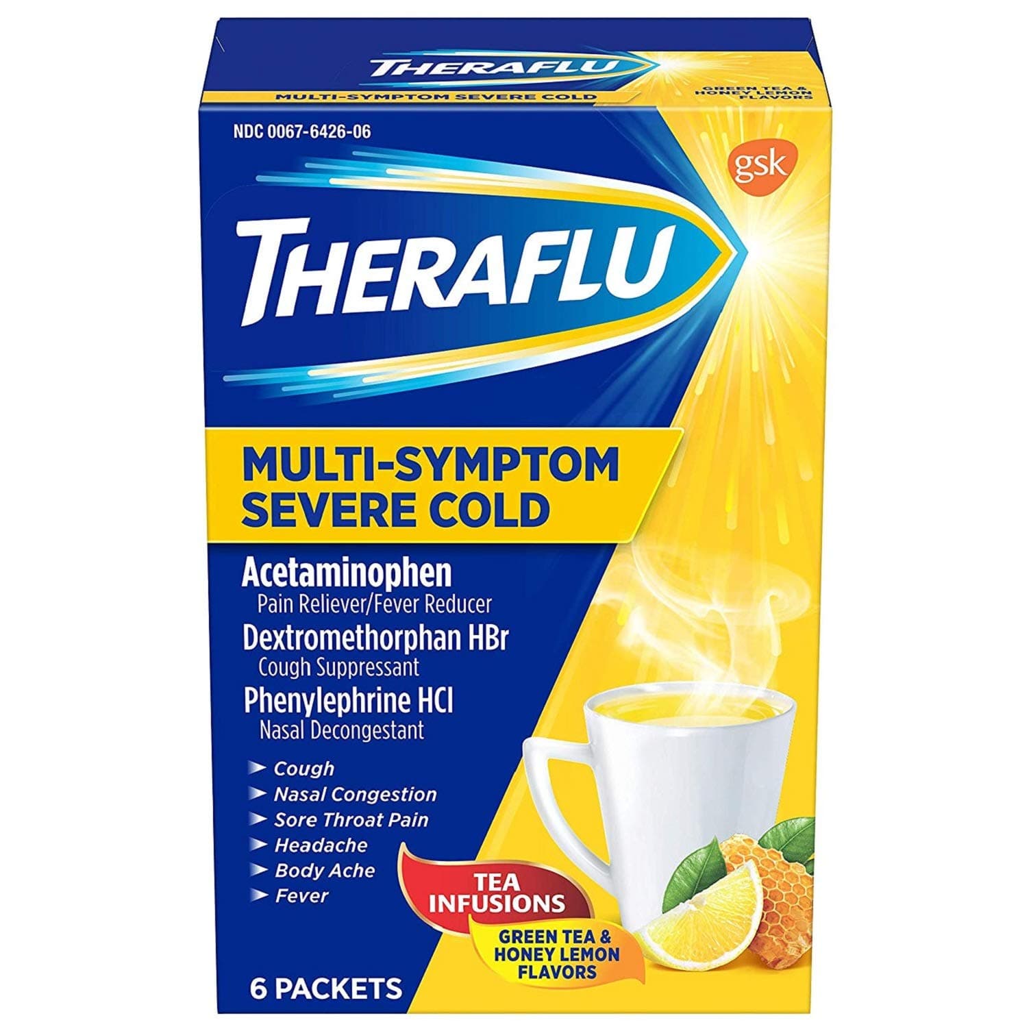 Multi Symptom Severe Cold with Lipton Green Tea and Honey, 6 Count New Line