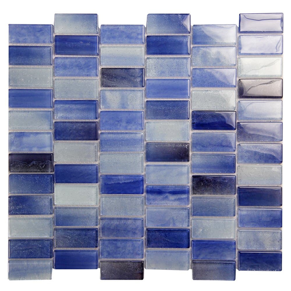 Extant Blue 1x2 Sparkle Pool Tile - Double Pressed Glass on Mesh Mounted Sheet - Durable for Weather Elements (4 x 6 Inch Sample)